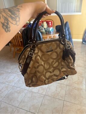 VINTAGE Coach Tan Signature Satchel with Dark Brown Trim